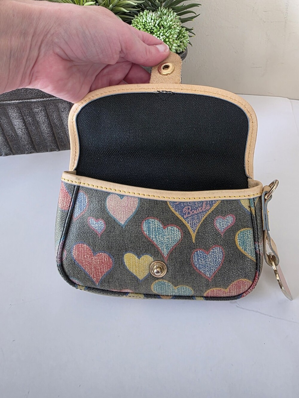Vintage Dooney & Bourke Crayon Hearts Coated Cotton Bag Coin Purse Set - Picture 15 of 16